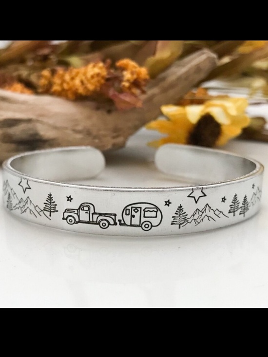 Alpine Design Jewelry - Happy Camper Wilderness Edition Cuff Bracelet - Aluminum - Brand New
